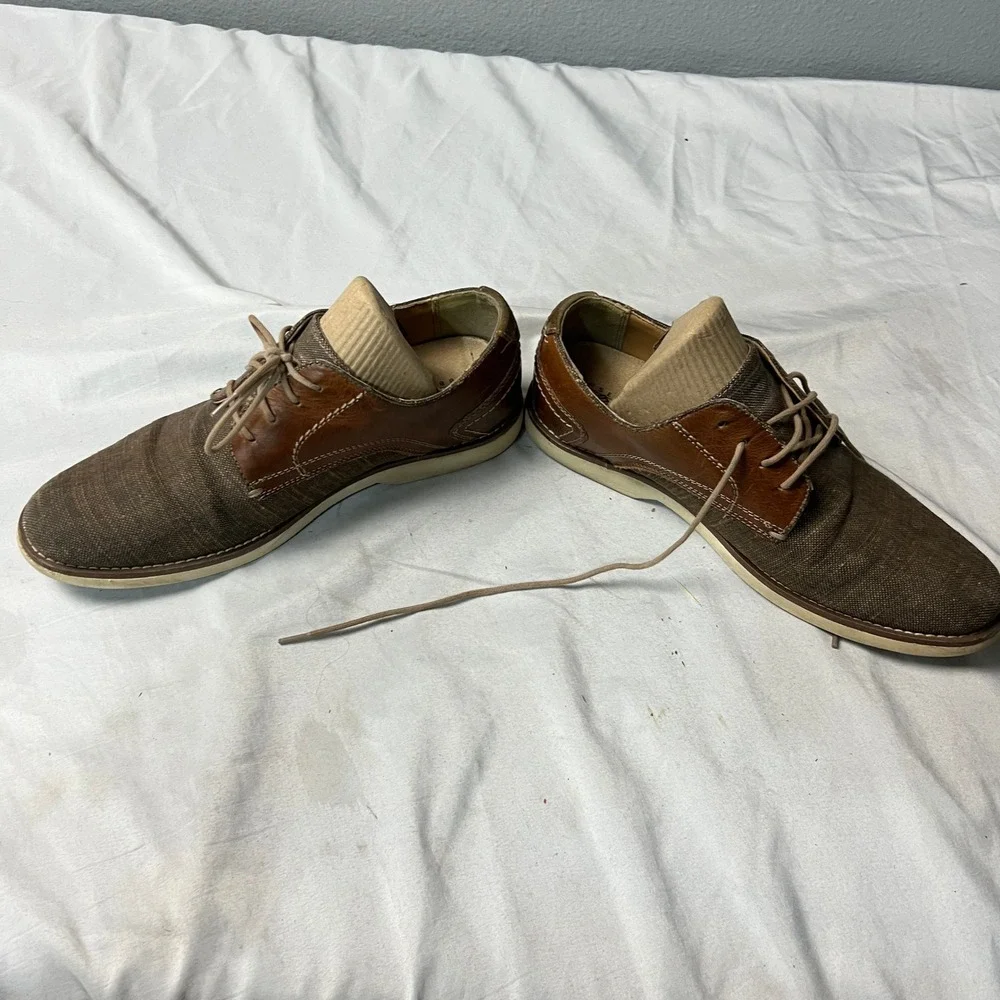 Joseph Abboud Mens 9M Brown Canvas Leather Lace Up Oxford Dress‎ Shoes